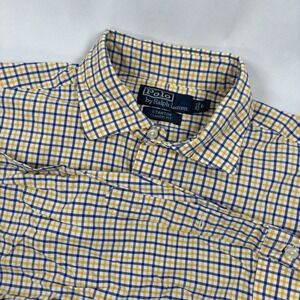 POLO RALPH‎ LAUREN Shirt Mens L  Stanton Classic Fit  Cotton Yellow Blue Plaid